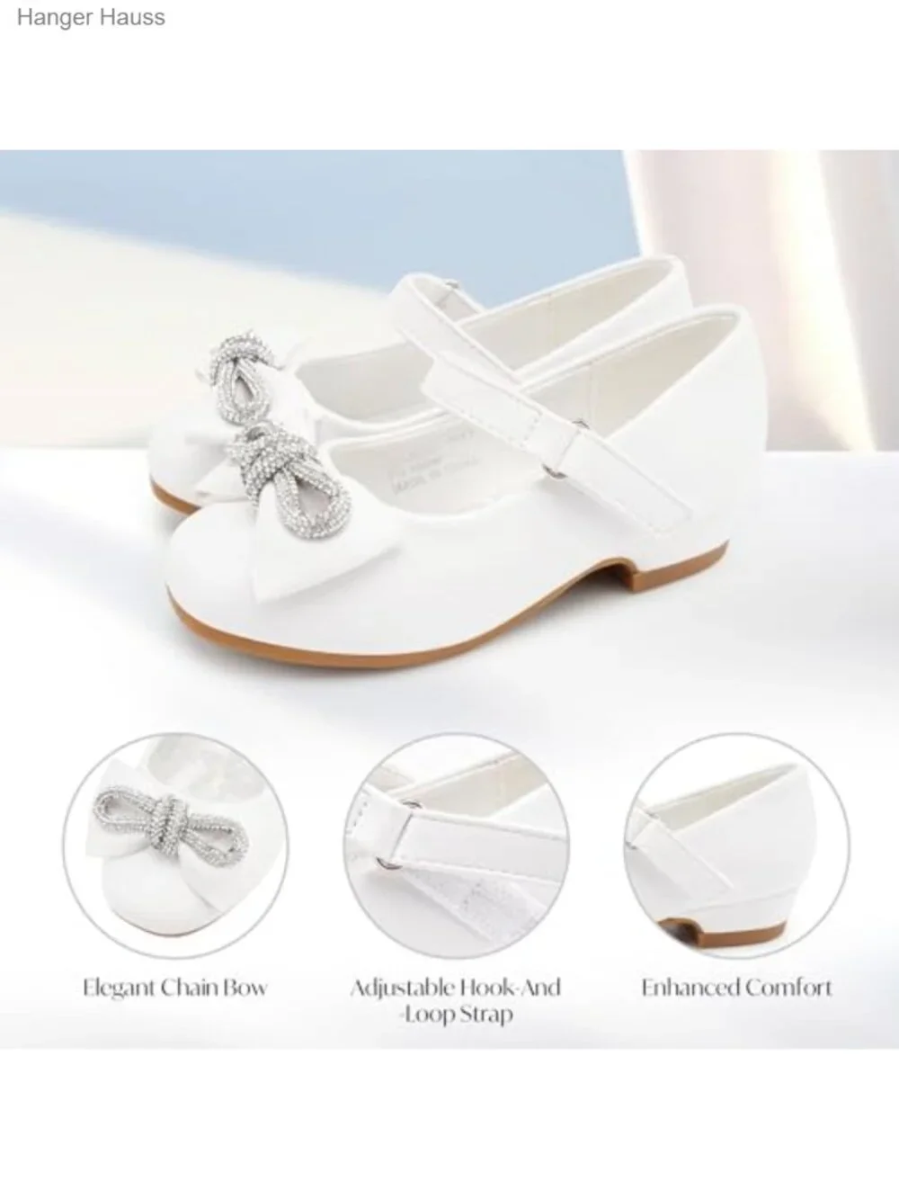 Girls Mary Jane Dress Shoes with Rhinestone Bow Low Heel